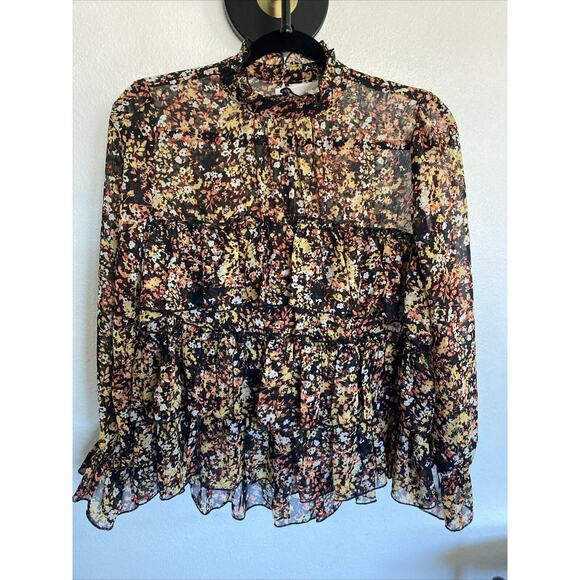 Adyson Parker ADY P Black & Yellow Orange‎ Floral Top w/ Ruffles, Size XSmall - Picture 1 of 6